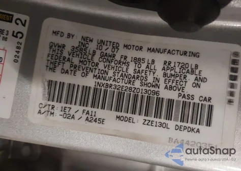 2008 Toyota Corolla Ce z USA, uszkodzony, nr VIN 1NXBR32E28Z013096